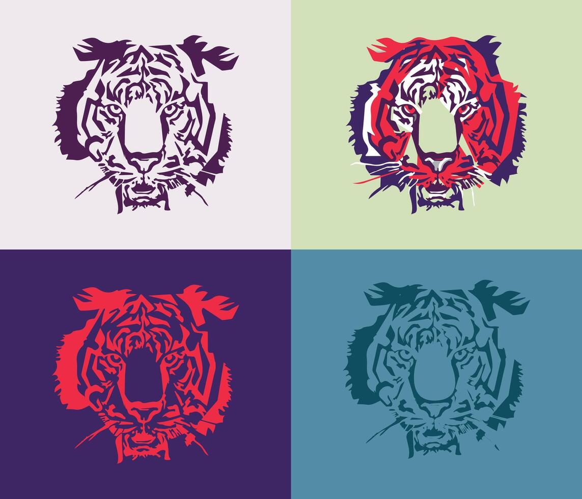 Tiger head illustration in colorful background vector