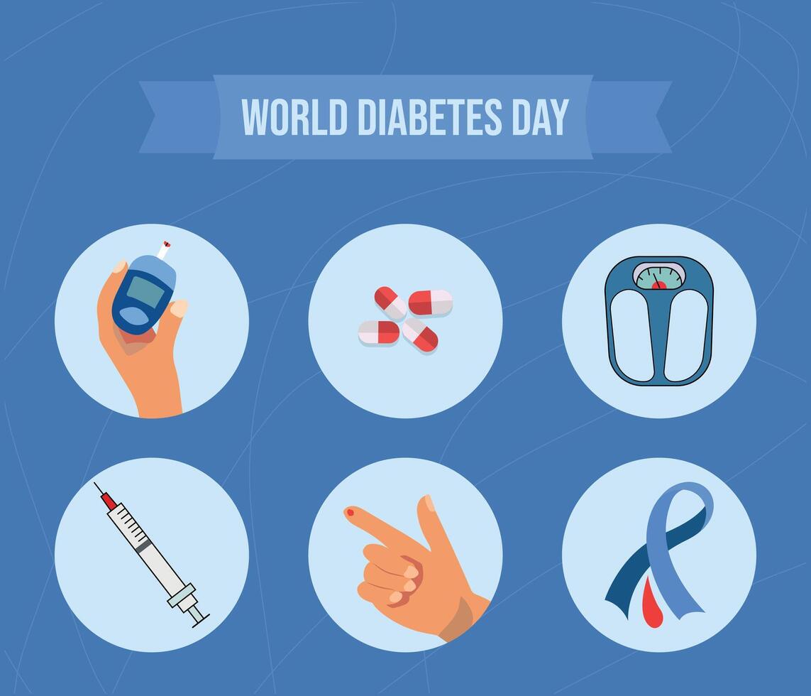 World diabetes day awareness icon set poster banner vector