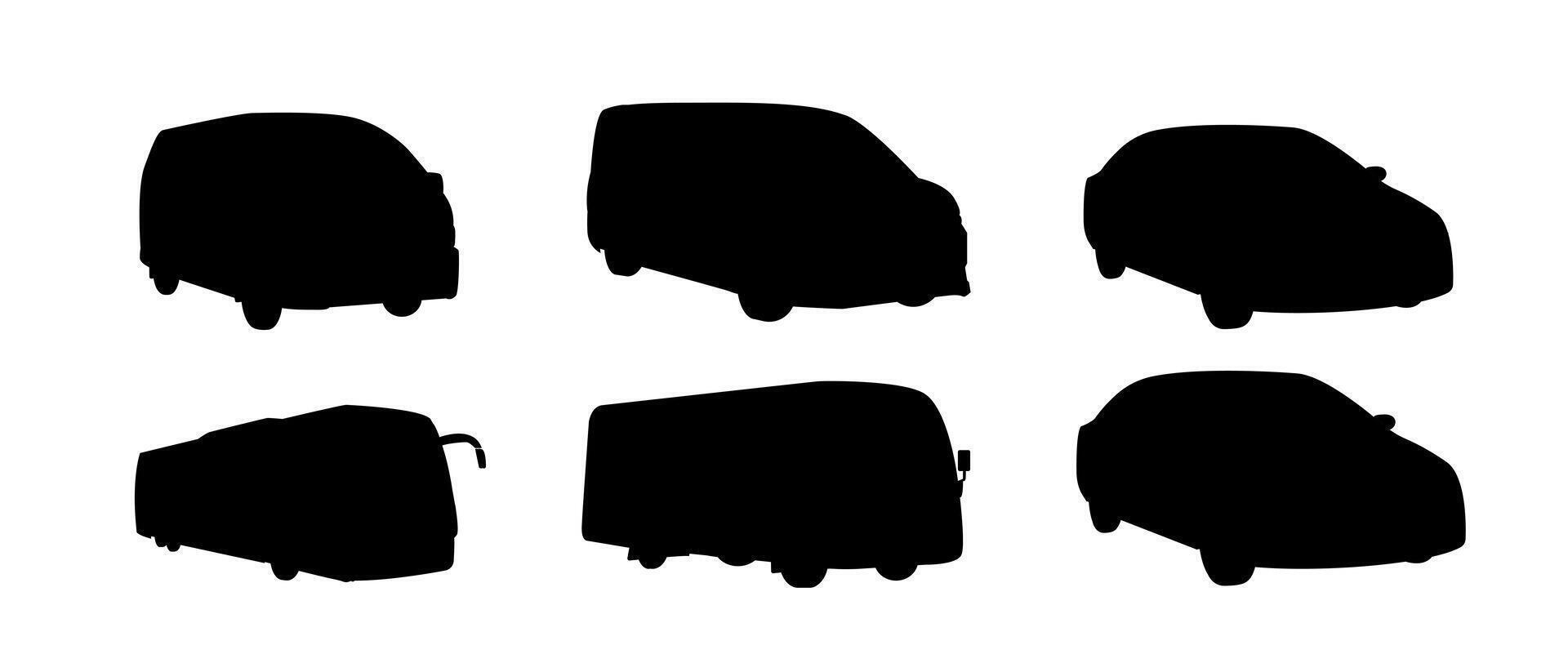 Several silhouette icons of vehicles vector