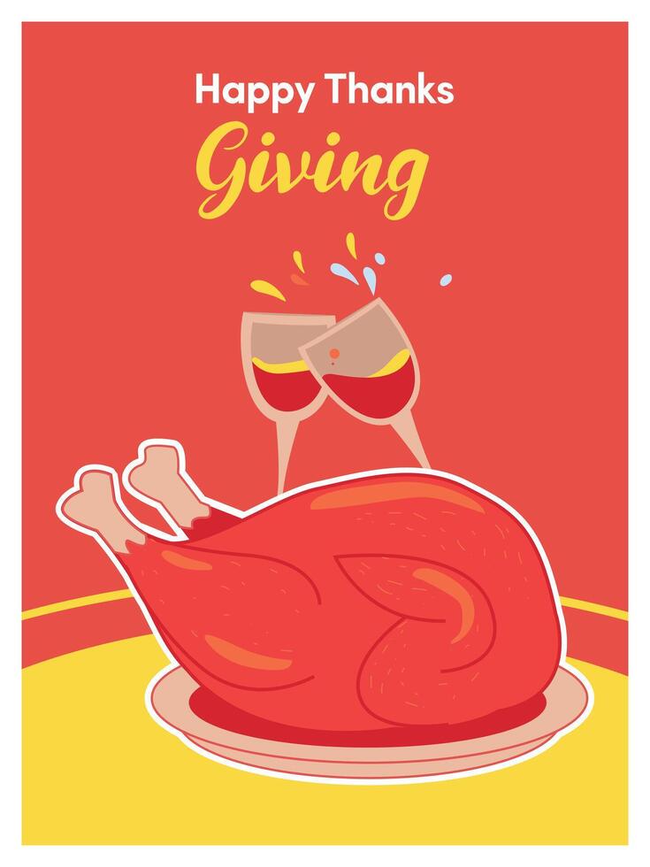 Happy thanksgiving day round frame grilled chicken sticker vector