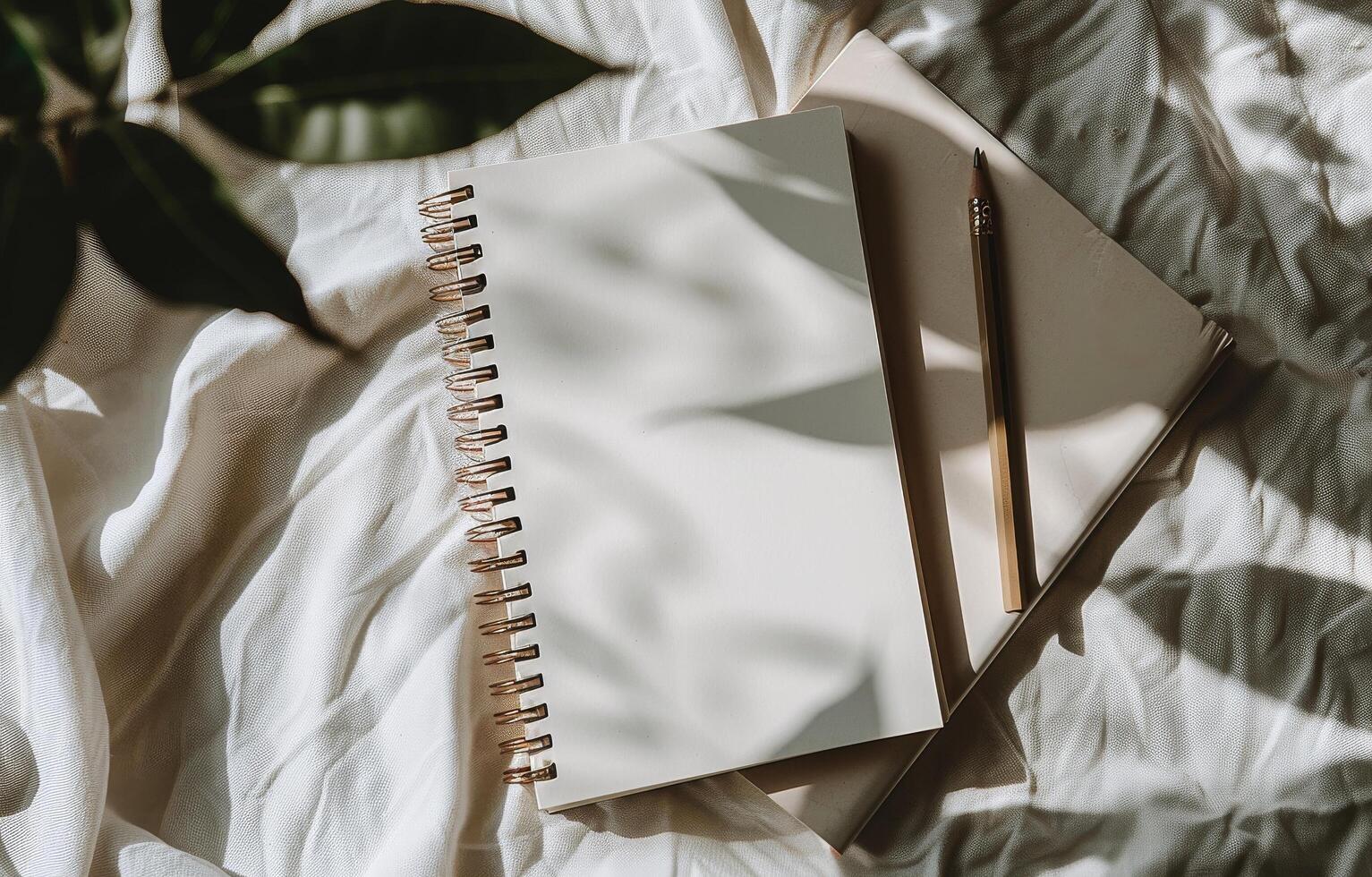 Open Notebook With Leaf photo