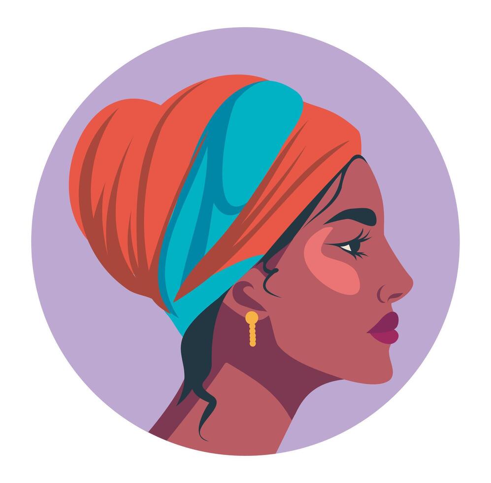 bright avatar portrait of a black woman in a headscarf, feminism, Concept of the movement for gender equality and protection of women's rights vector