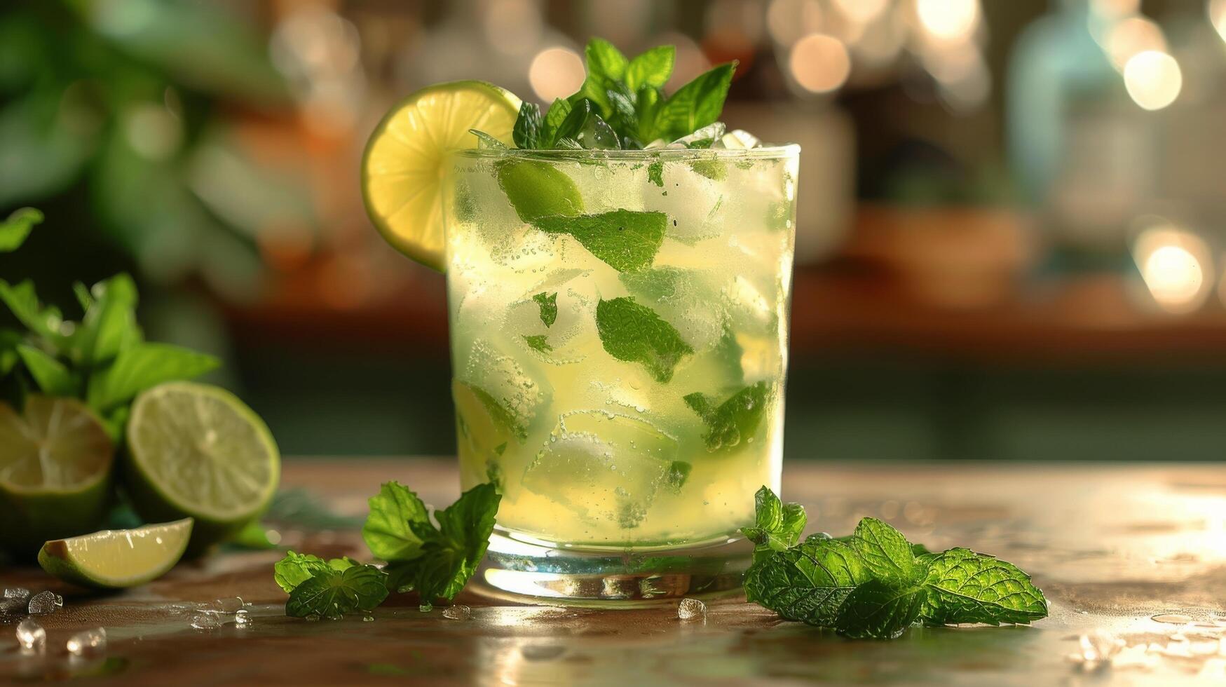 Refreshing Glass of Mojito With Lime and Mint photo