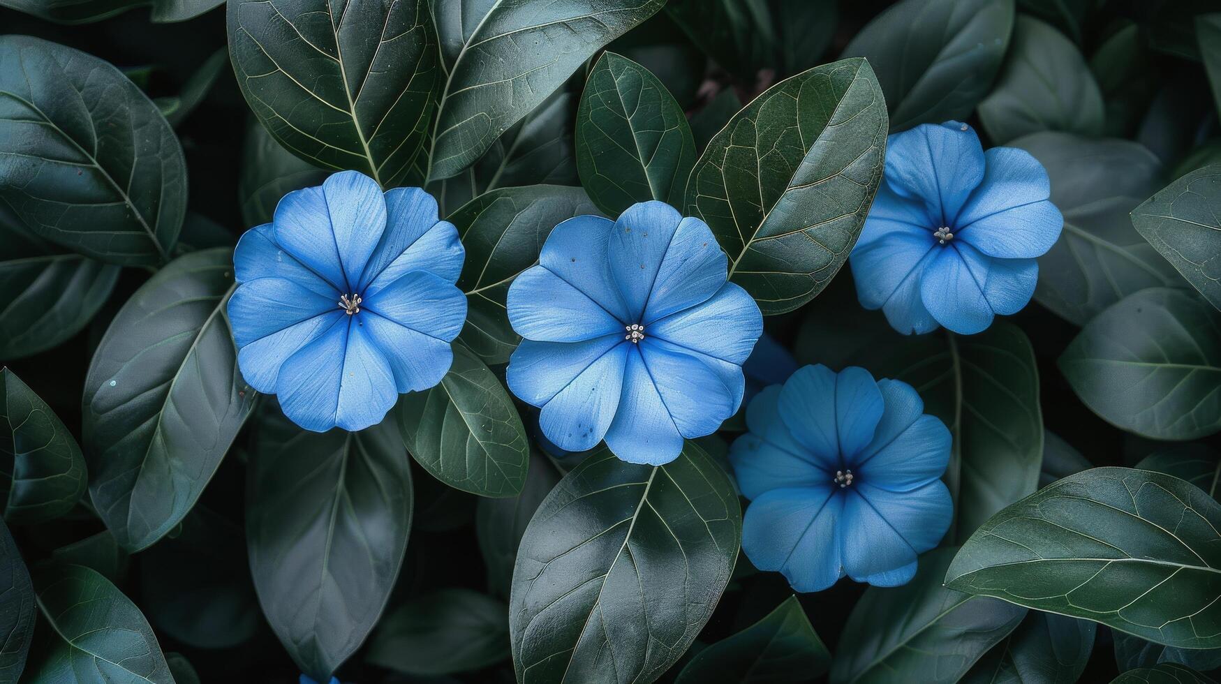 Group of Blue Flowers With Green Leaves photo