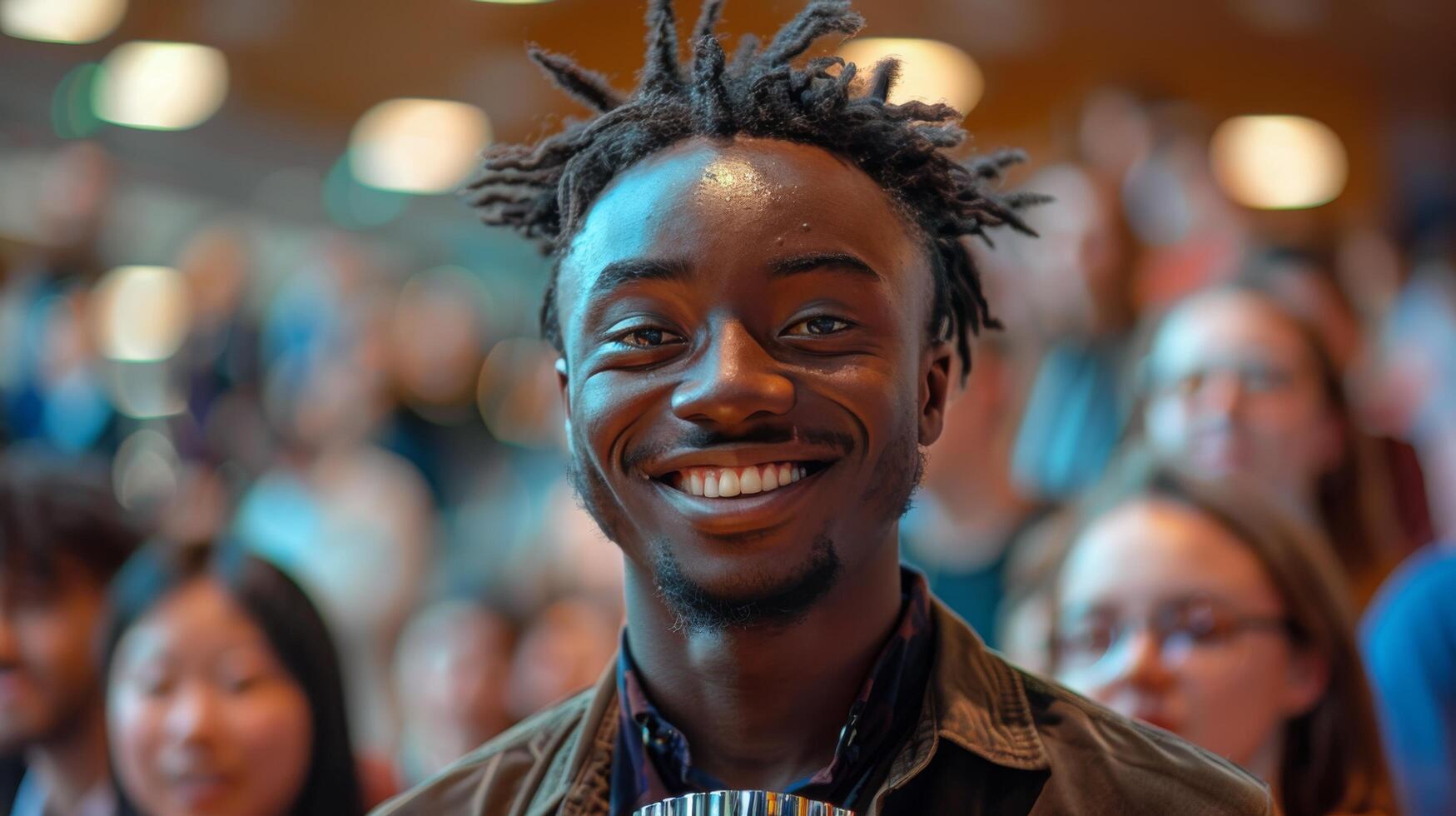 Man With Dreadlocks Smiles at Camera photo