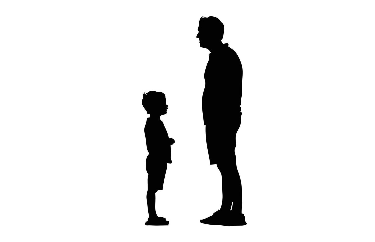 Dad and Son Standing Silhouette black Clip art vector