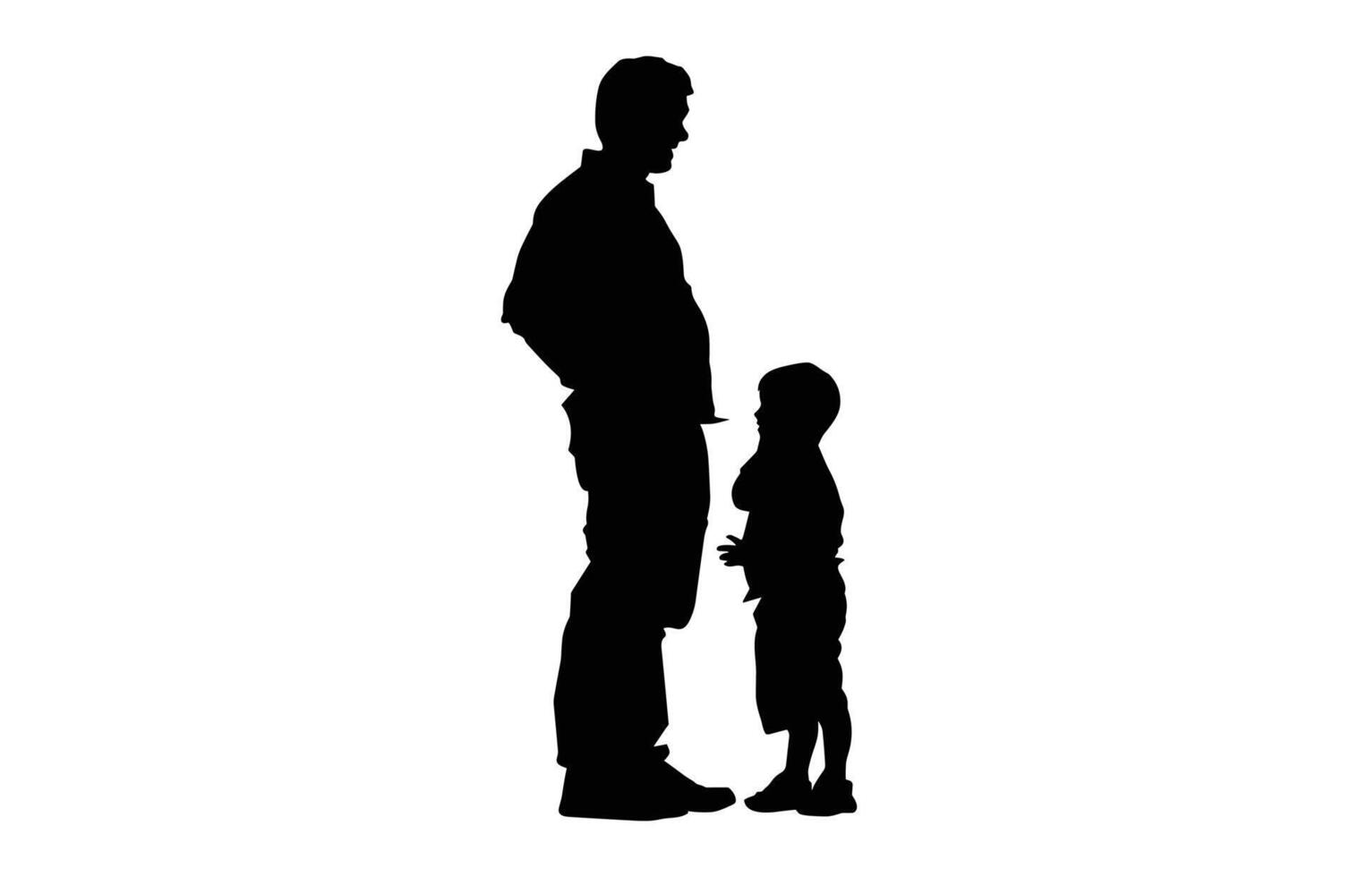 Dad and Son Standing Silhouette Clip art isolated on a white background vector