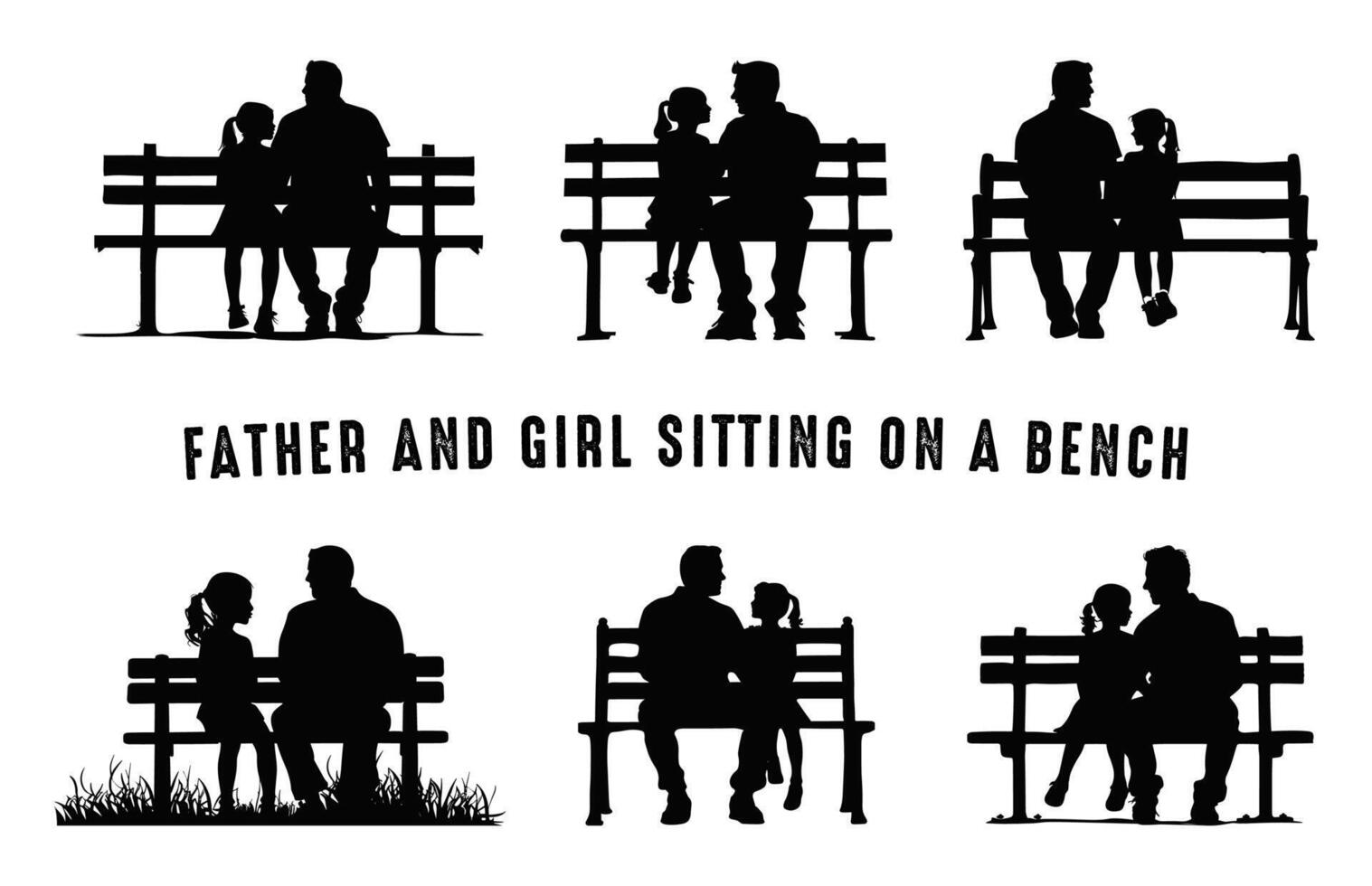 Father and daughter Sitting on a Park Bench Silhouette bundle vector