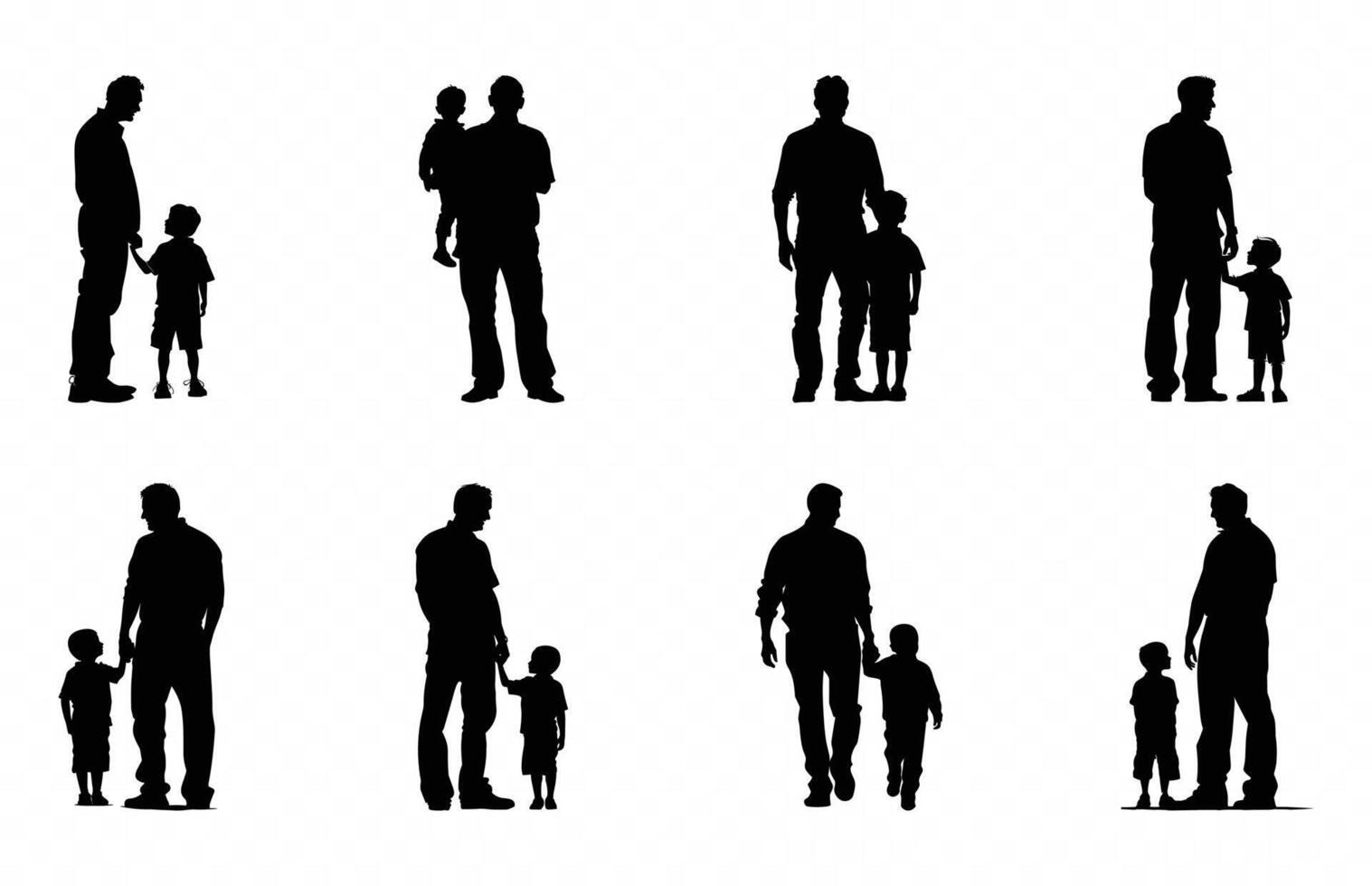 Father and Son Silhouette Clip art Set, Dad and Child Activities Silhouettes bundle vector
