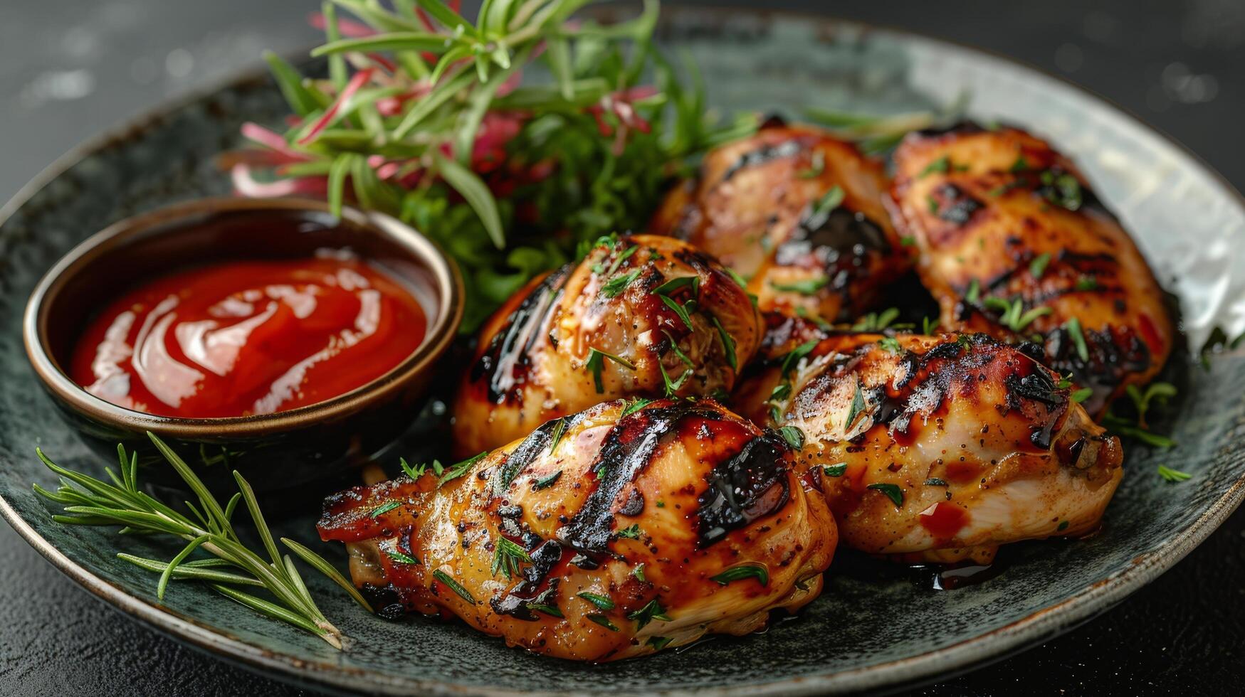 Plate of Chicken With Side of Ketchup photo