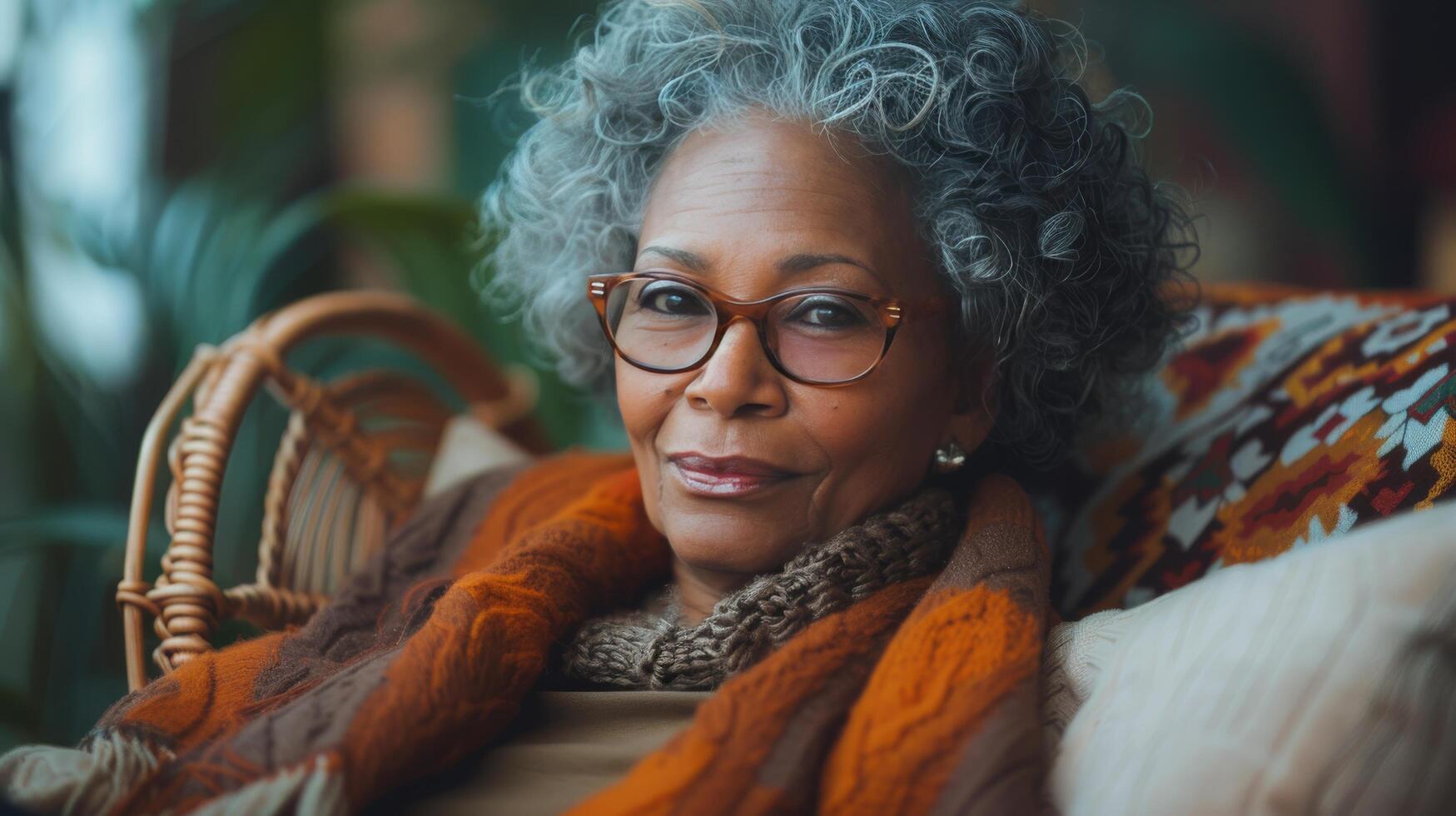 Older Woman Wearing Glasses Sitting in a Chair photo