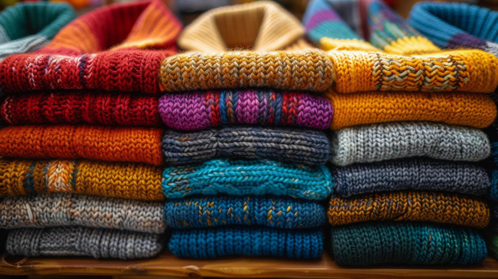A Row of Colorful Sweaters Hanging on a Rack photo