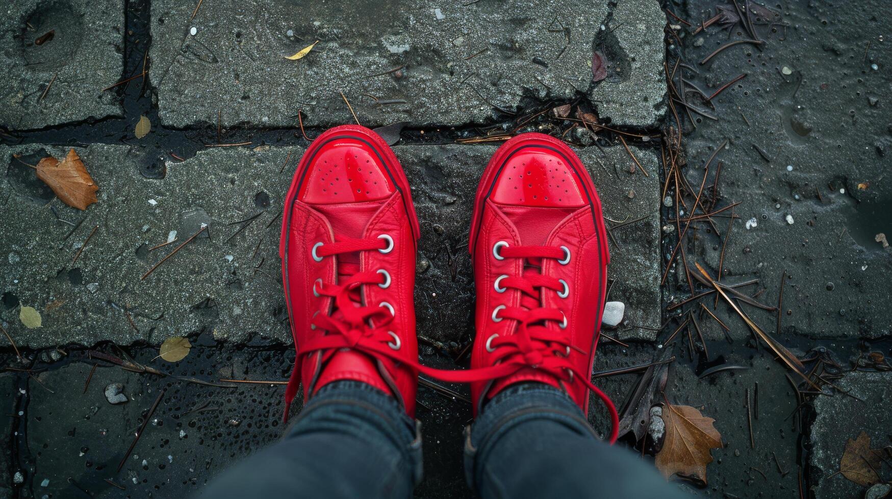 Person Wearing Red Shoes Standing on Sidewalk photo