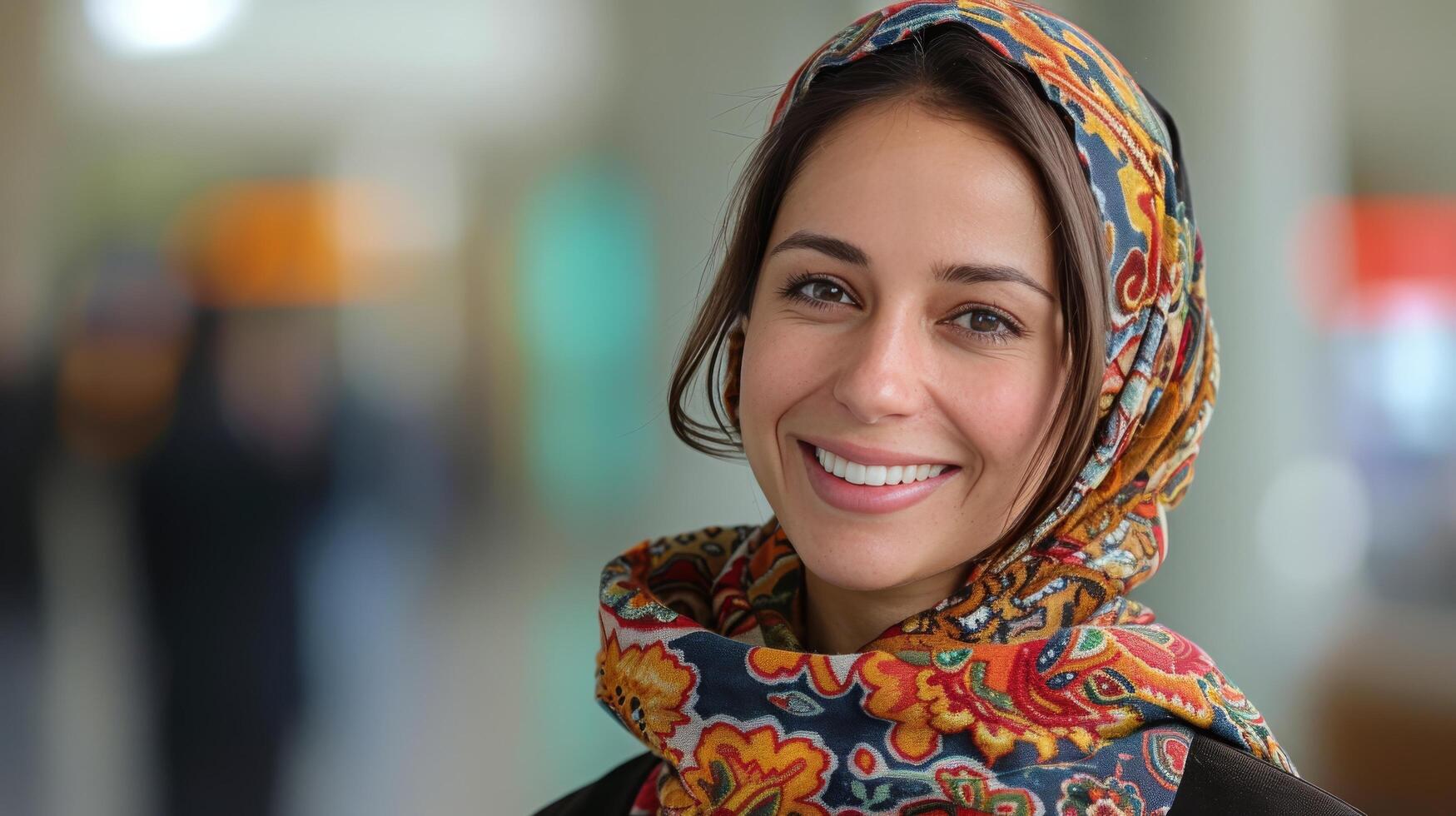 Woman in Headscarf Smiles for Camera photo