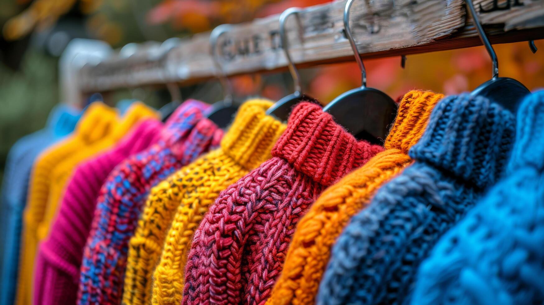 A Row of Colorful Sweaters Hanging on a Rack photo