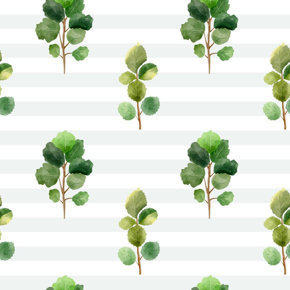 Seamless pattern with watercolor branch with leaves. Creative floral texture. Woodland backgrounds. vector