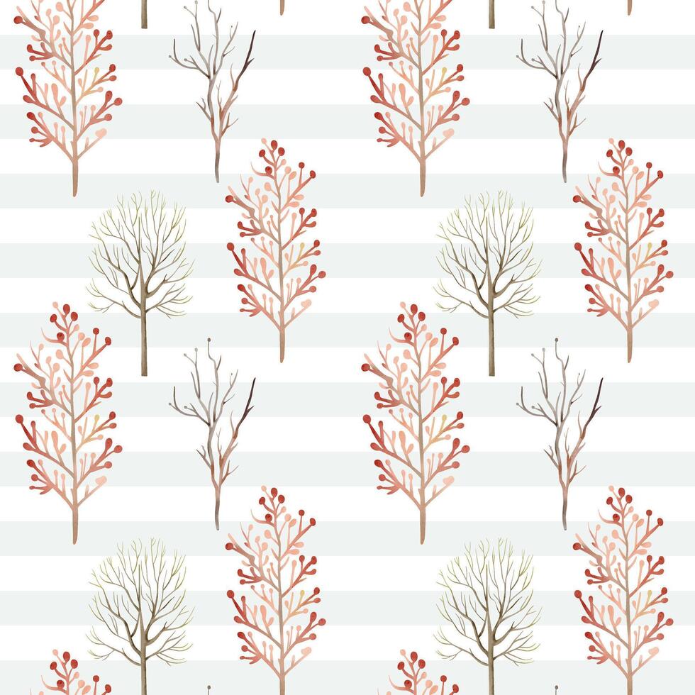Seamless pattern with watercolor autumnal trees. Woodland backgrounds. Creative floral texture. vector