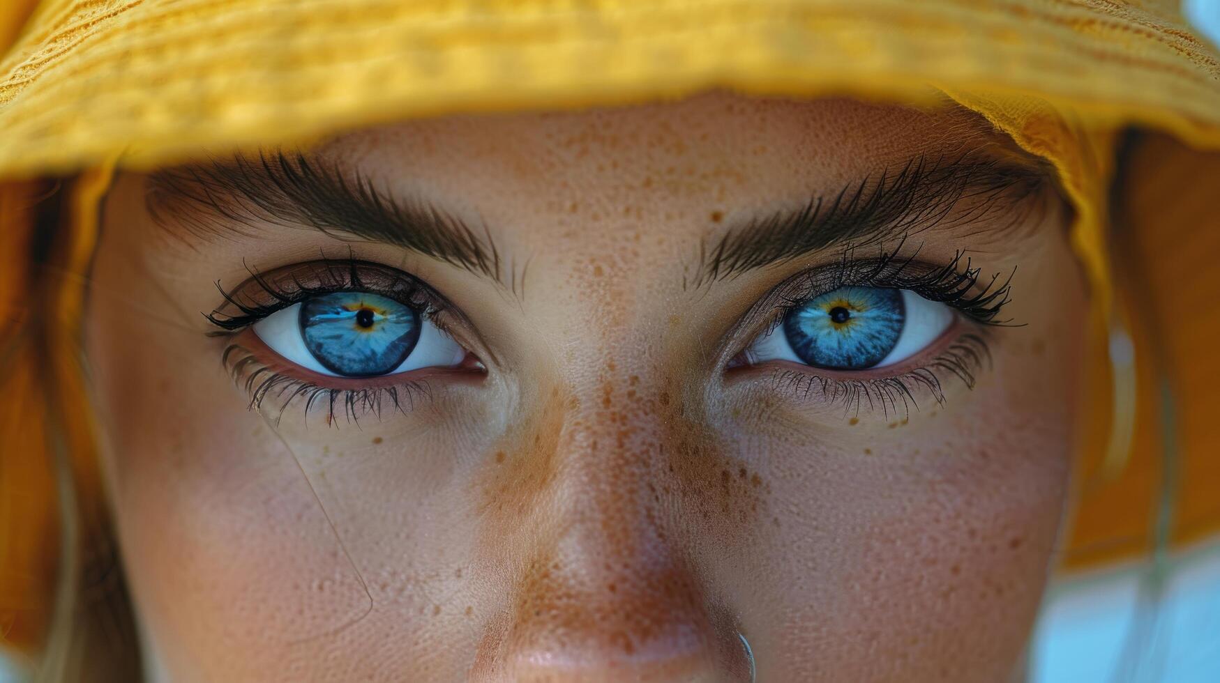 Close Up of Woman Wearing Yellow Hat photo