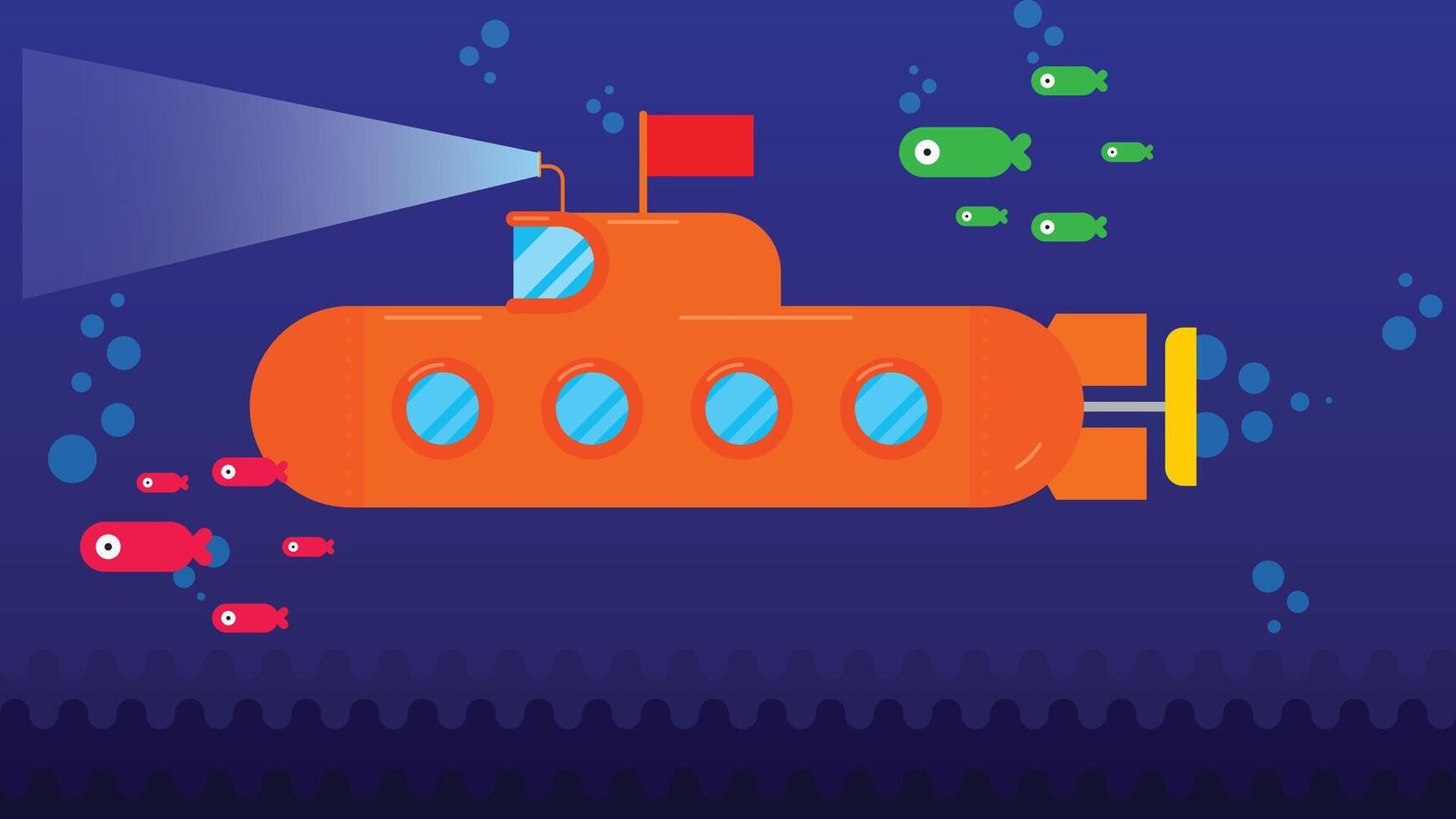 Submarine undersea view with fishes. vector