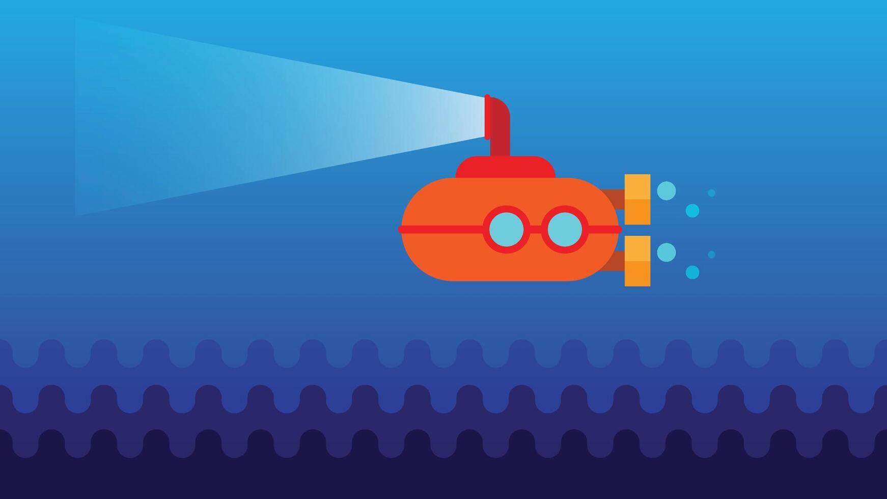 Submarine with periscope underwater. scientific underwater discoveries and travels. vector