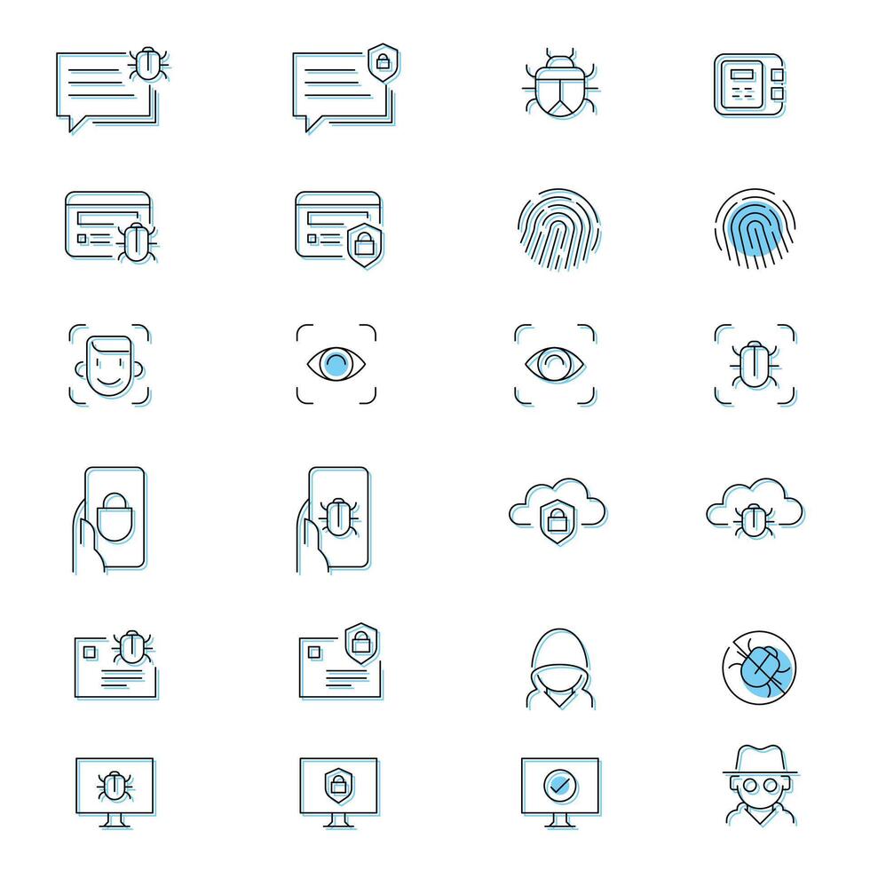 Set of line art cyber security icons. vector
