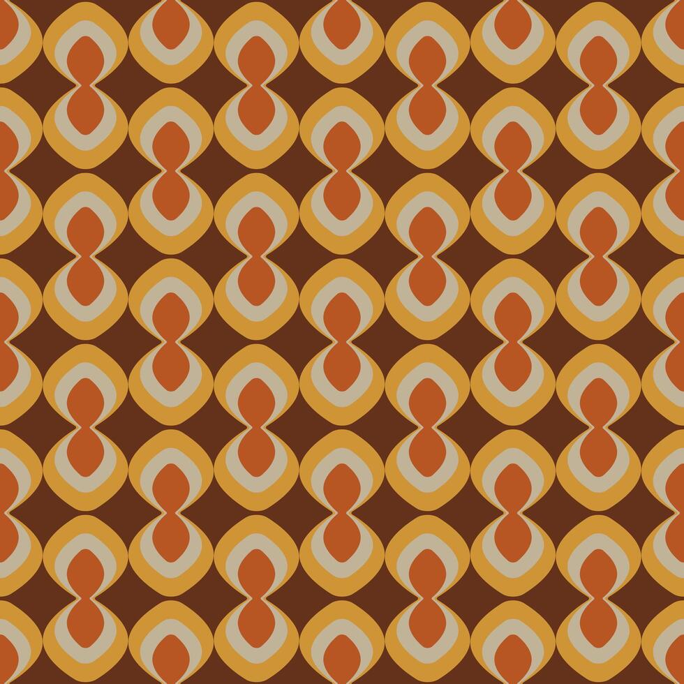 A patterned orange and brown fabric with a design of circles and triangles vector