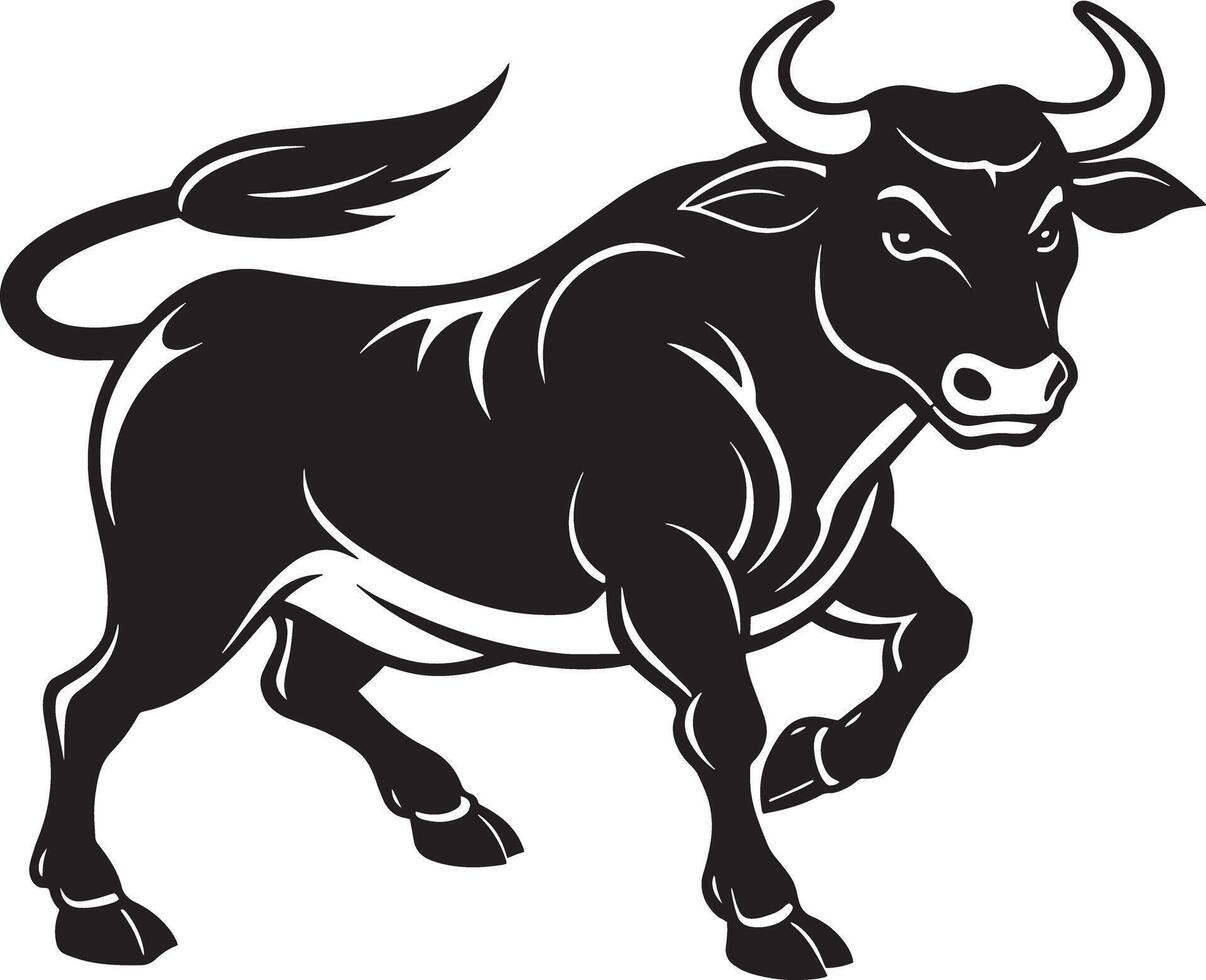 black silhouette of a bull running illustration vector