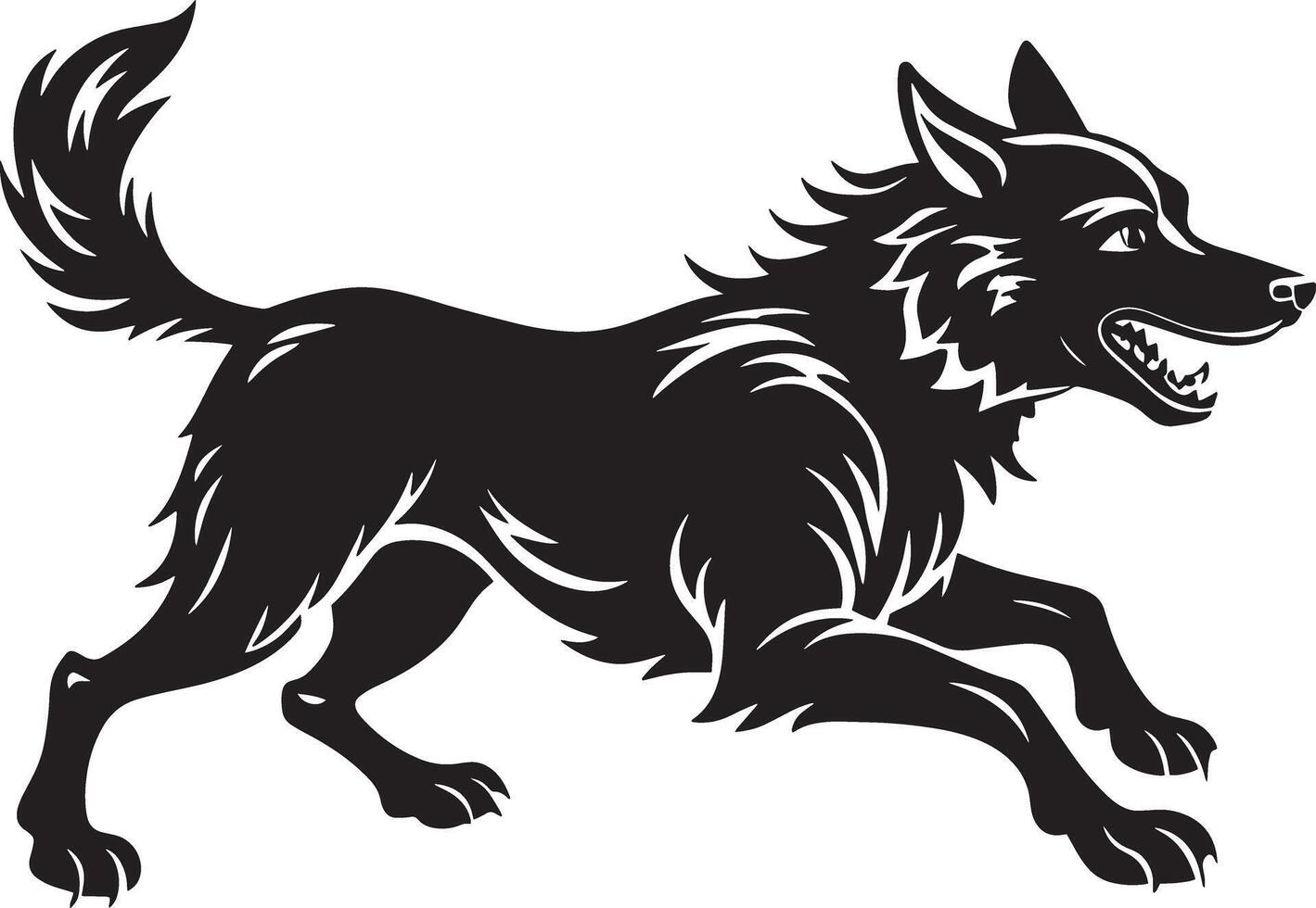 black and white running dog illustration design vector
