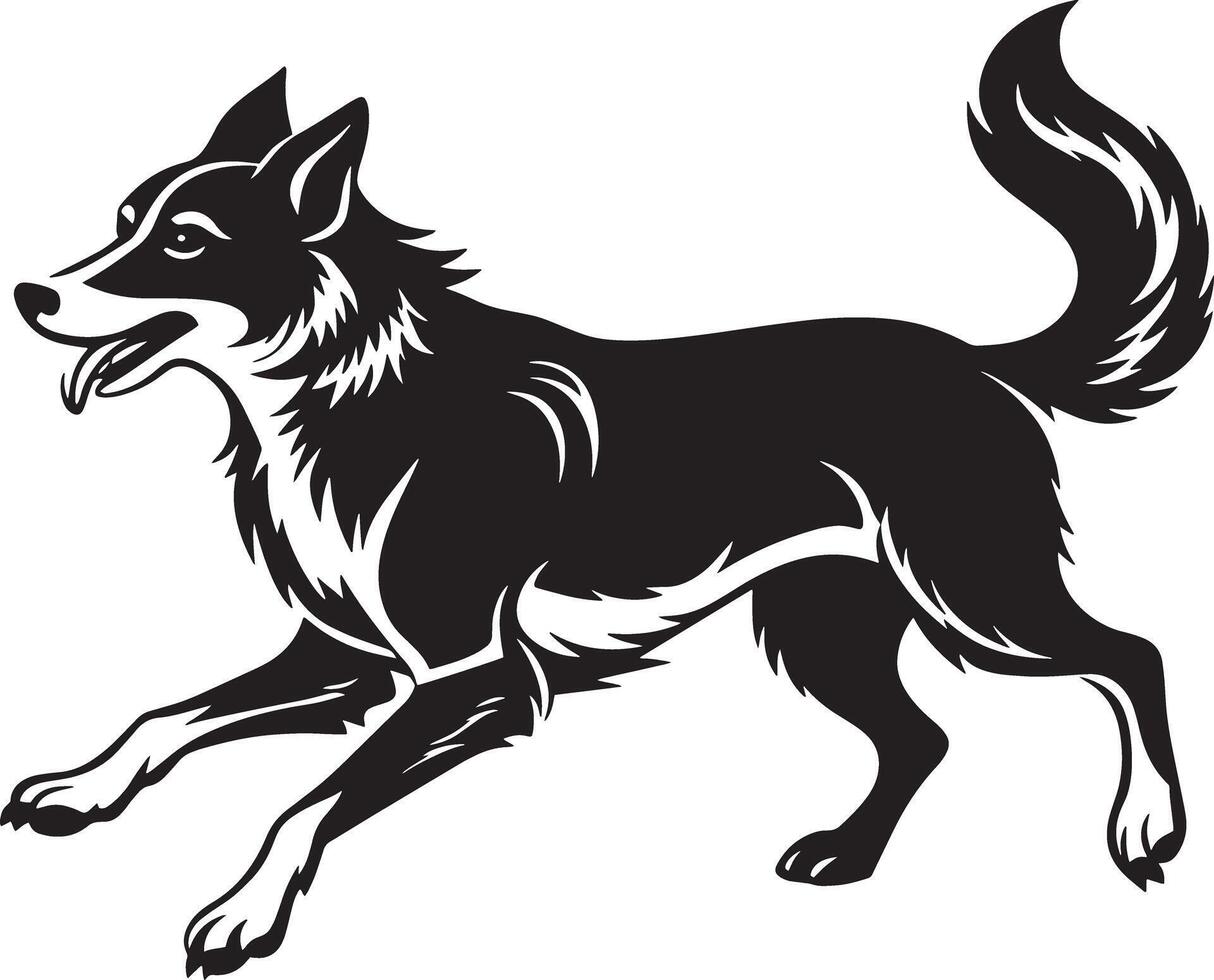 black and white running dog illustration design vector