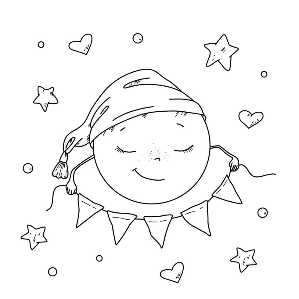 illustration of a cute moon in handdraw doodle style. vector