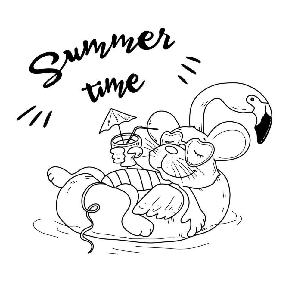 illustration of Mouse on summer on vacation at sea vector