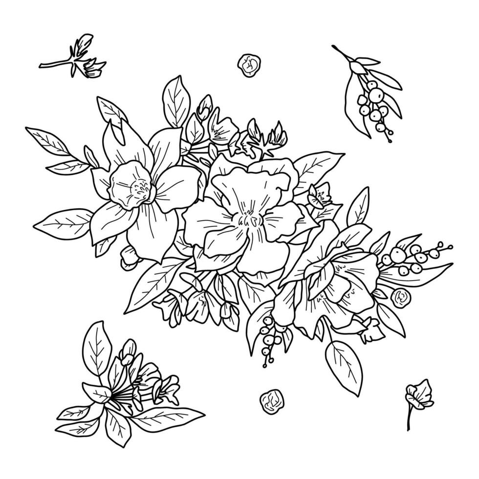 illustration of flowers in doodle handdraw style. vector