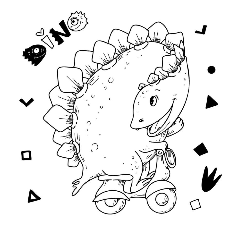 illustration of a cartoon dinosaur on roller skates vector