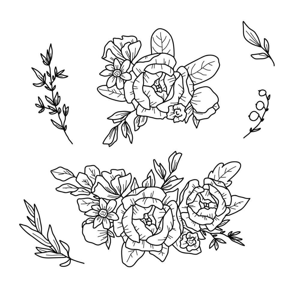 illustration of flowers in doodle handdraw style. vector
