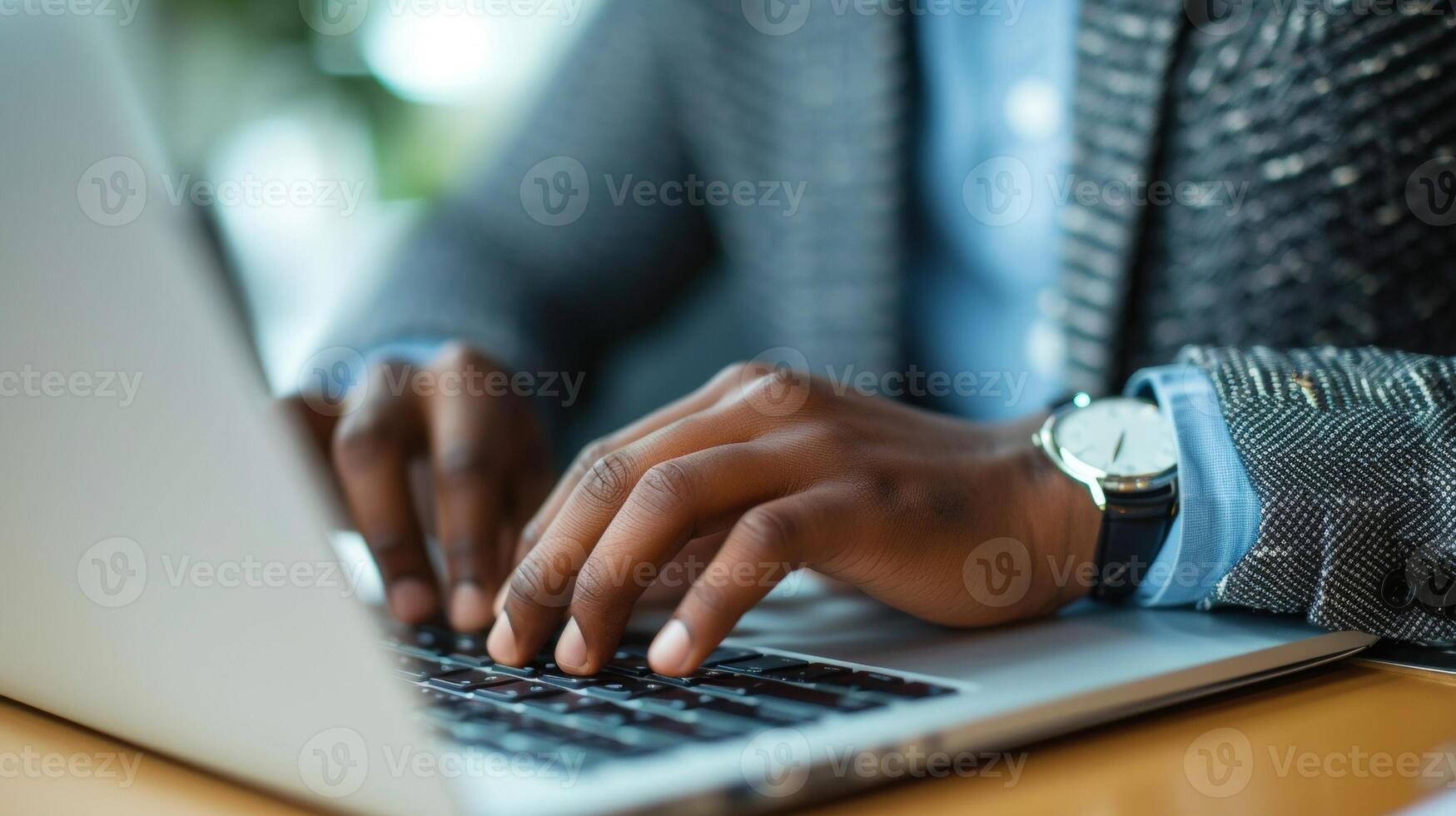 A closeup of a workers hands typing on their laptop showcasing their newfound digital skills from a literacy program photo