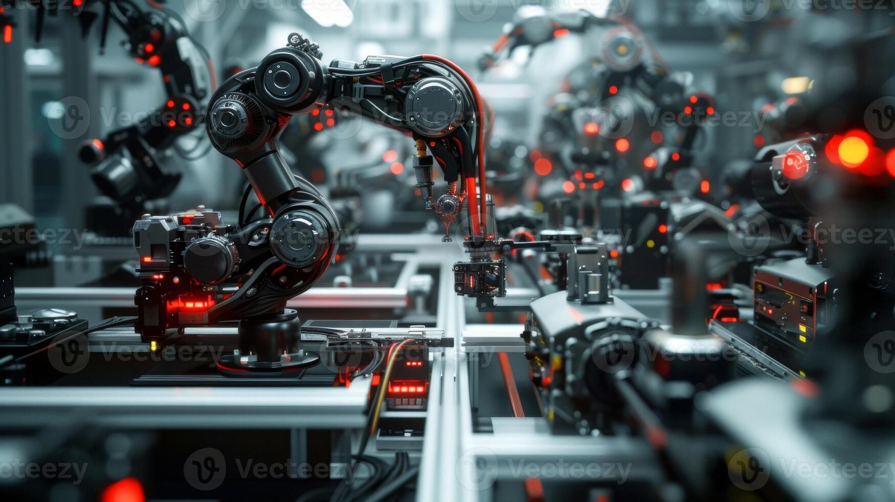 The controlled chaos of a hyperautonomous microfactory where robots and machines work together to produce complex products at lightning speed photo