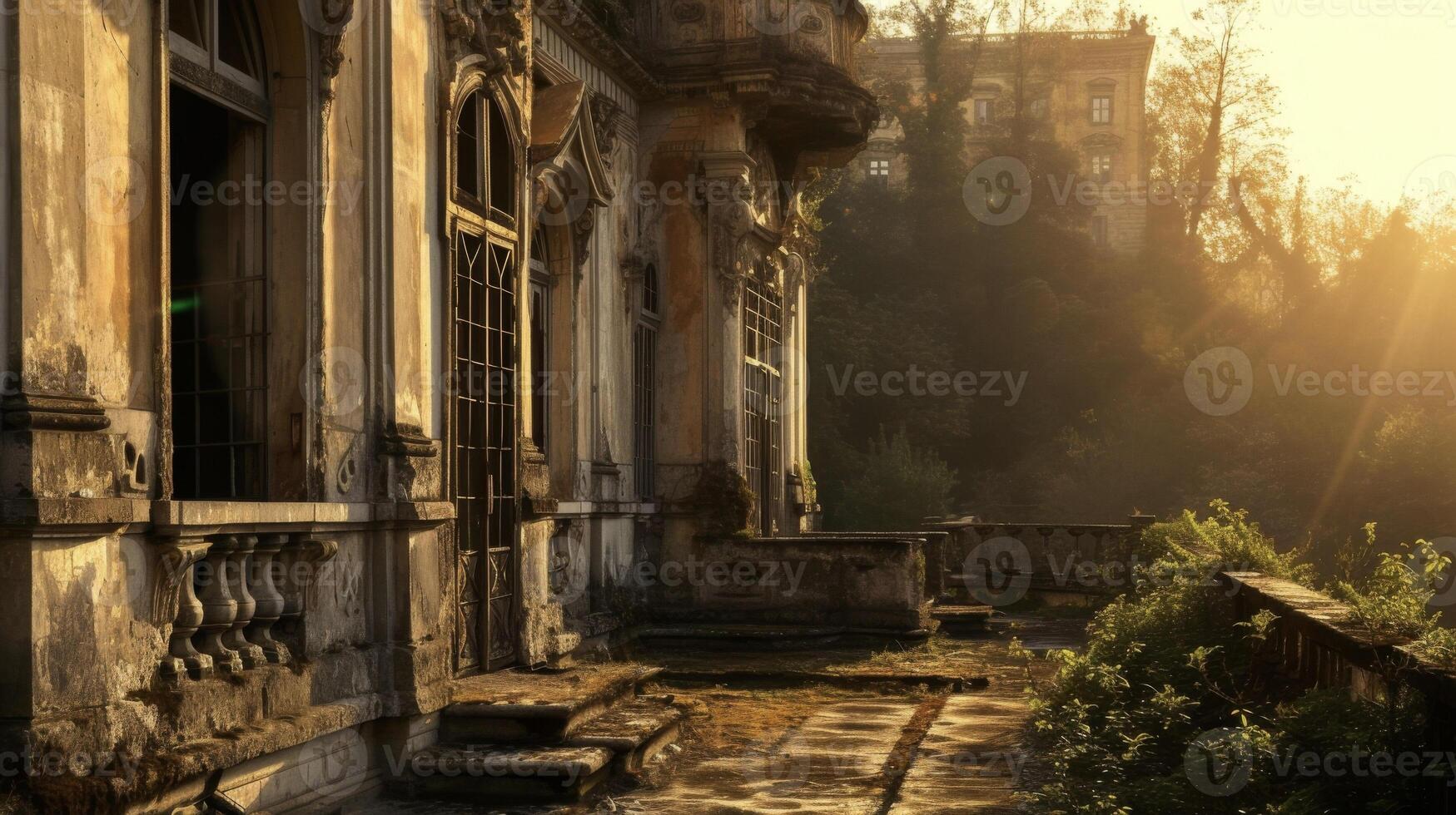 Stripped of its former grandeur an old palace is given new life in the gentle light of sunset photo