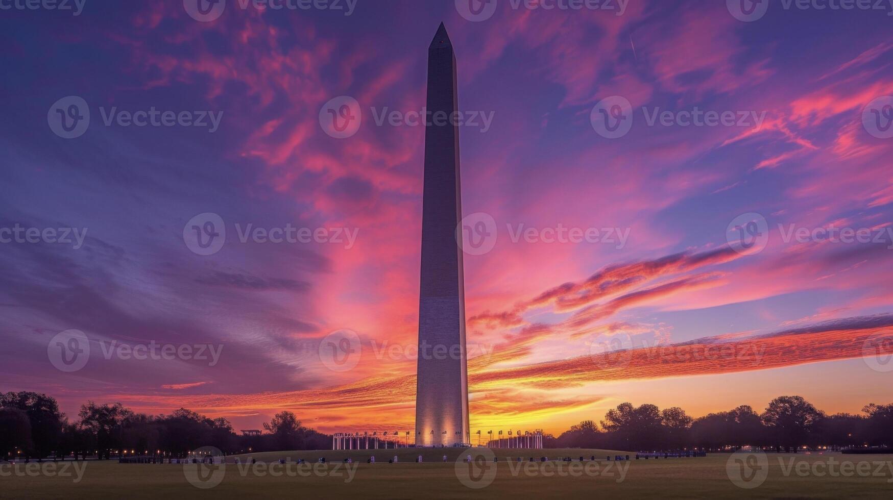 A famous monument standing strong against a colorful twilight sky photo