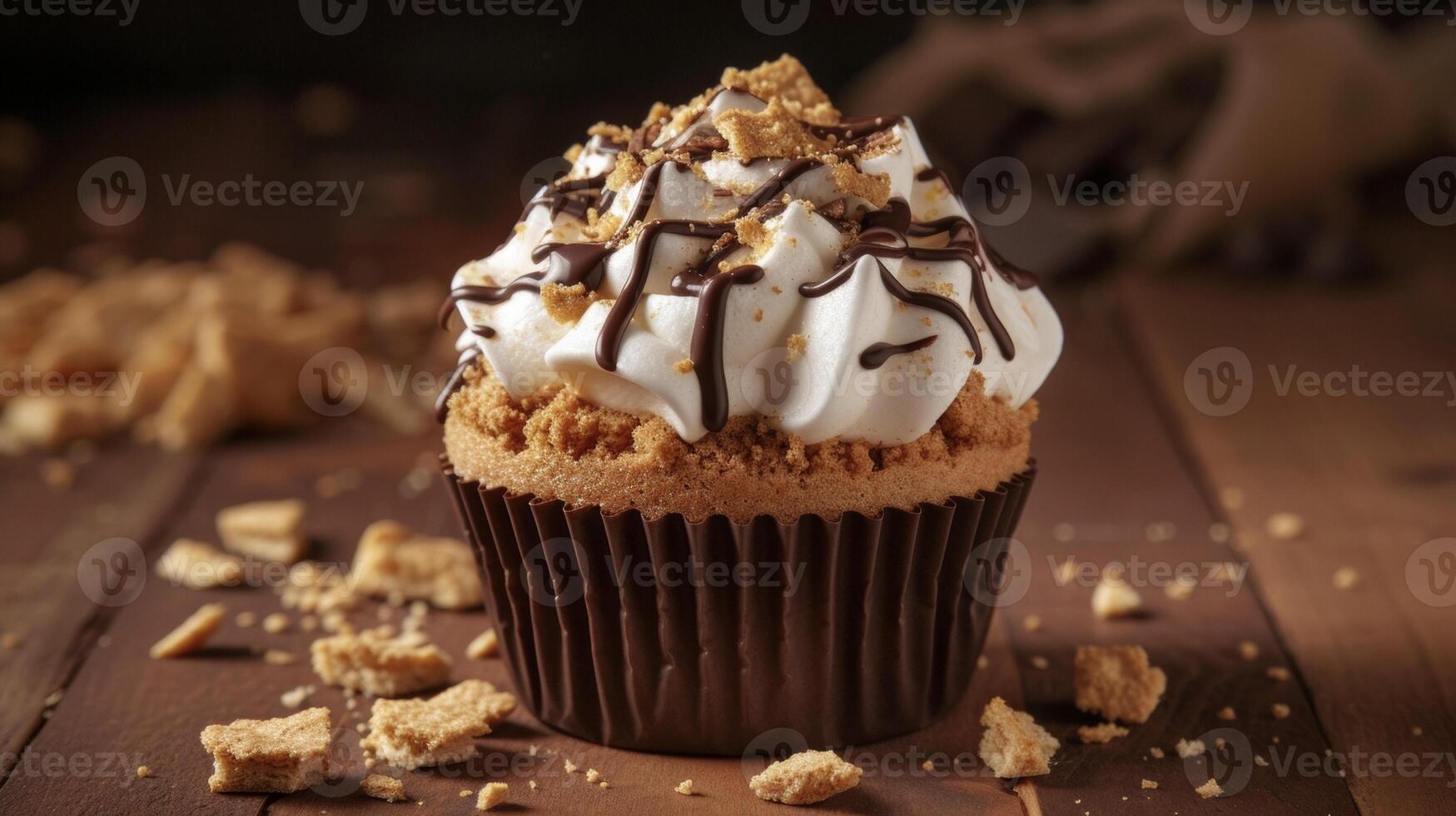 Get ready to sink your teeth into this delightful cupcake rich chocolate creamy marshmallow and a crunchy graham cracker crust all in one bite photo