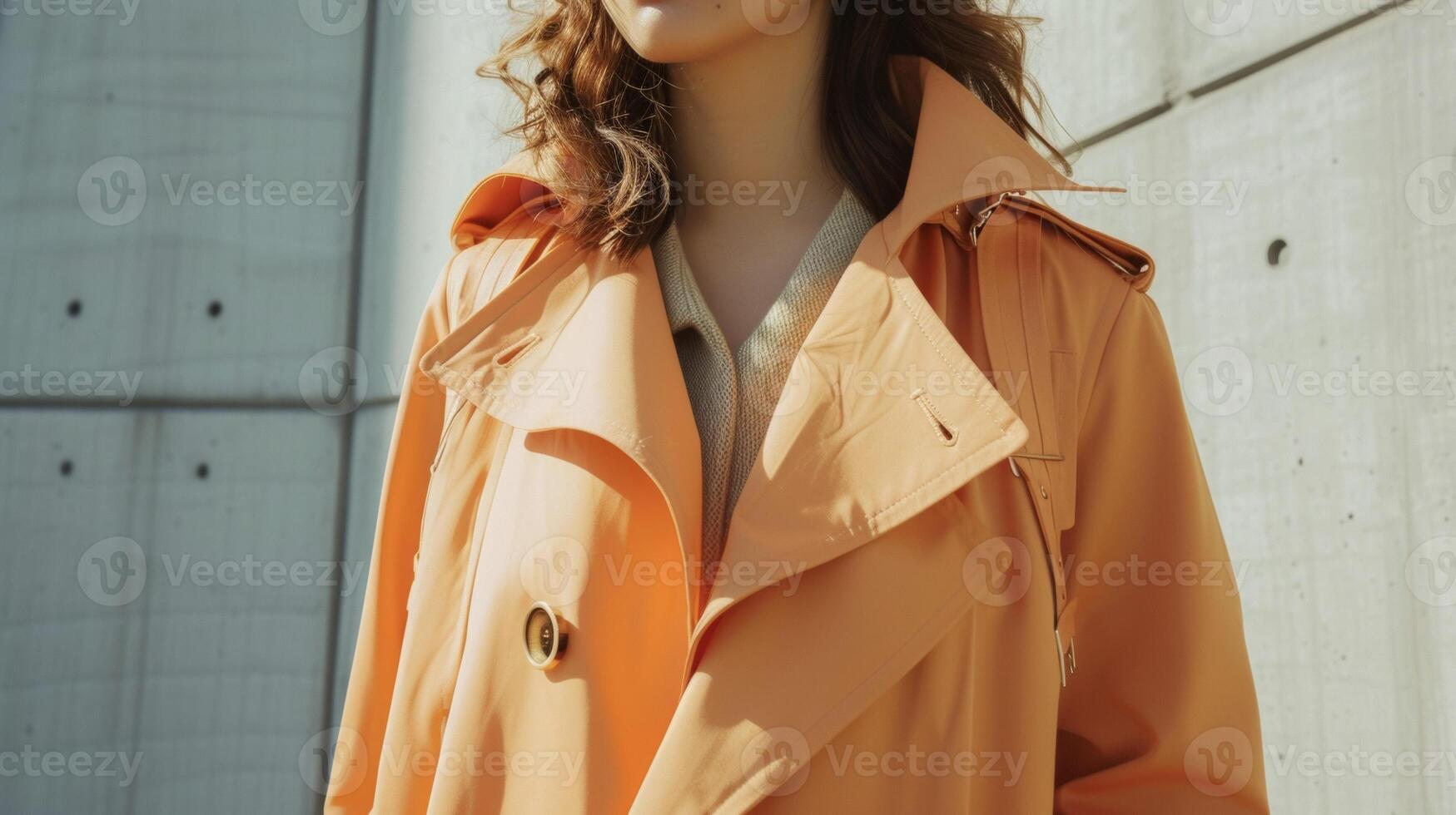 A classic apricot trench coat perfect for transitioning into the cooler months and adding a pop of color to any outfit photo