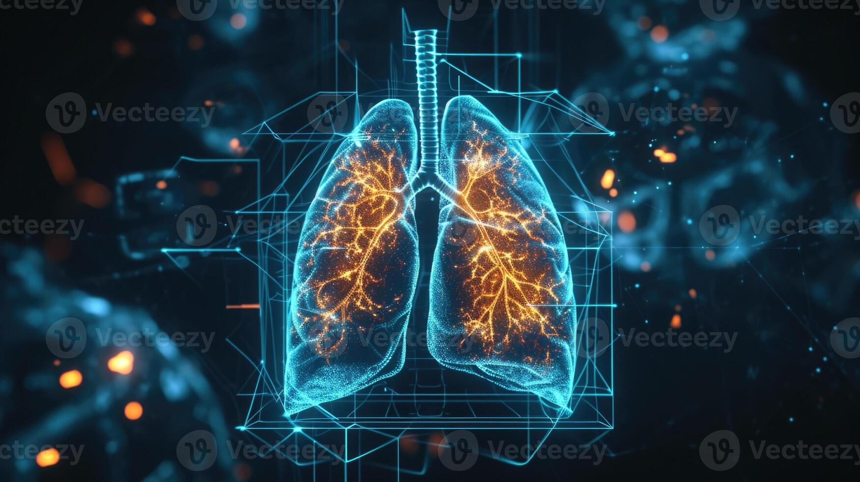 A virtual hologram of a lung depicting areas of damaged tissue and helping pulmonologists identify respiratory conditions photo