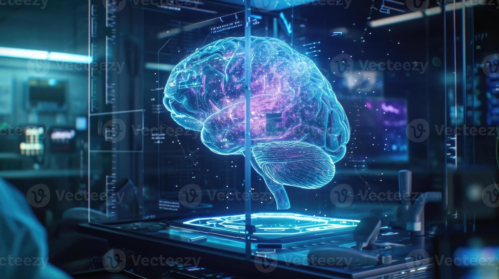 A detailed hologram of a human brain allowing a surgeon to practice and visualize every step of a delicate neurological before enterin photo