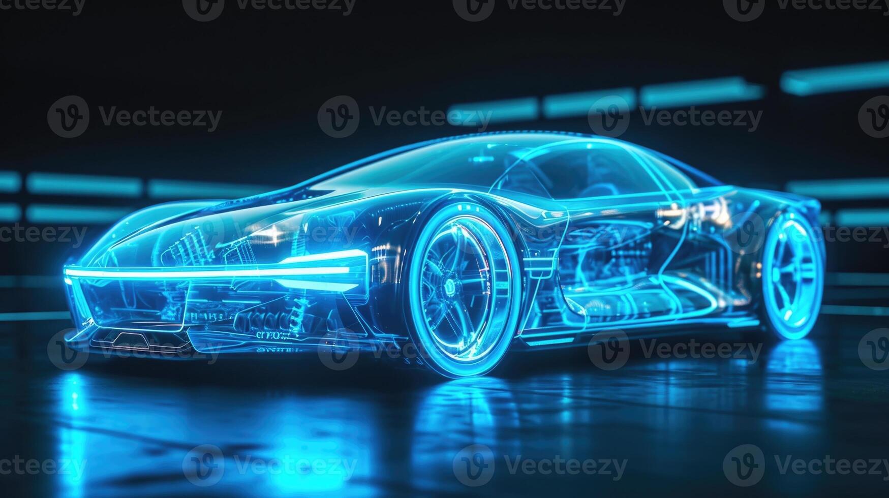 A holographic model of a concept car its tingedge technology and stunning design making it seem like it could be straight out of photo