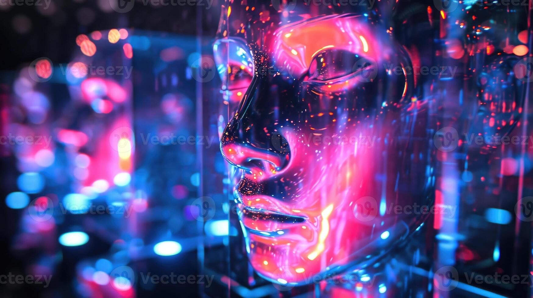 A basketball player practicing free throws in a virtual gym with realtime feedback from a holographic coach photo