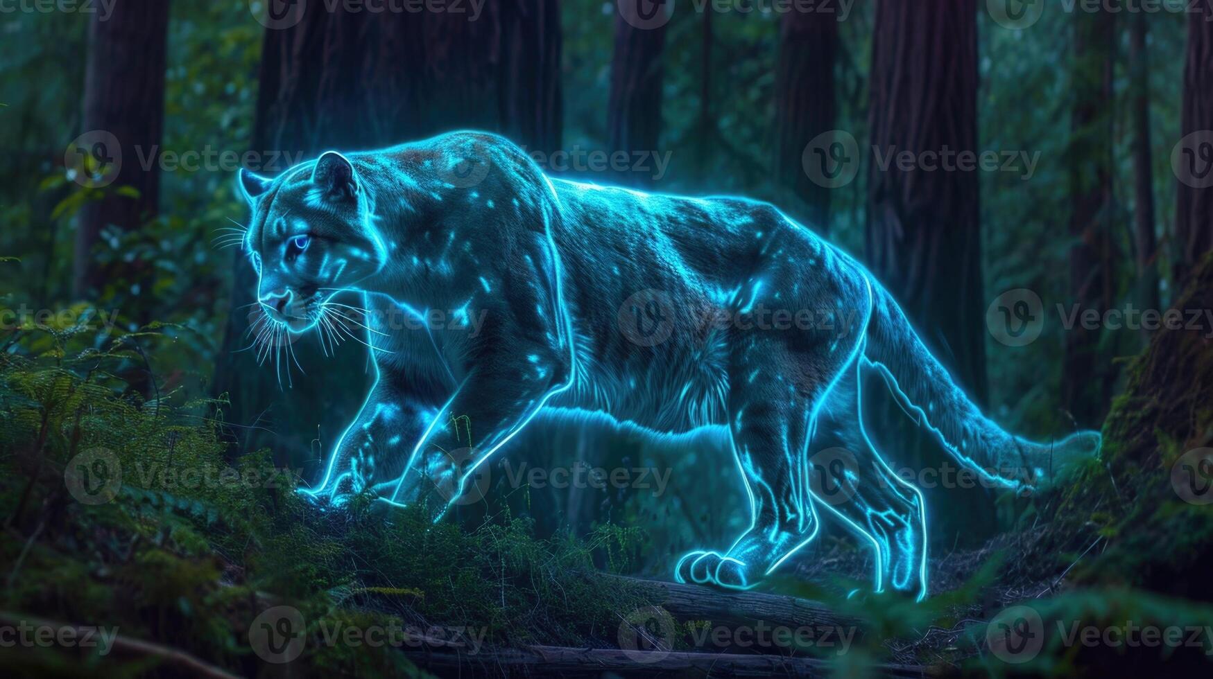 A holographic mountain lion prowls through a forest drawing attention to the need for protected areas for these elusive creatures t photo
