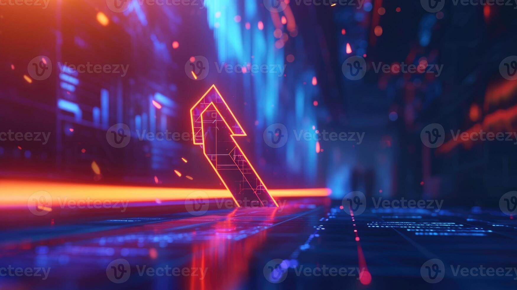 An animated hologram of a rising arrow reflecting the potential for growth and success through the strategies discussed at the seminar photo