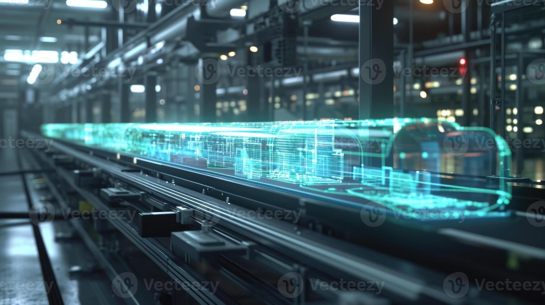 The holographic display of a production line shows the realtime status of every IoTconnected machine and allows for remote adjustment photo