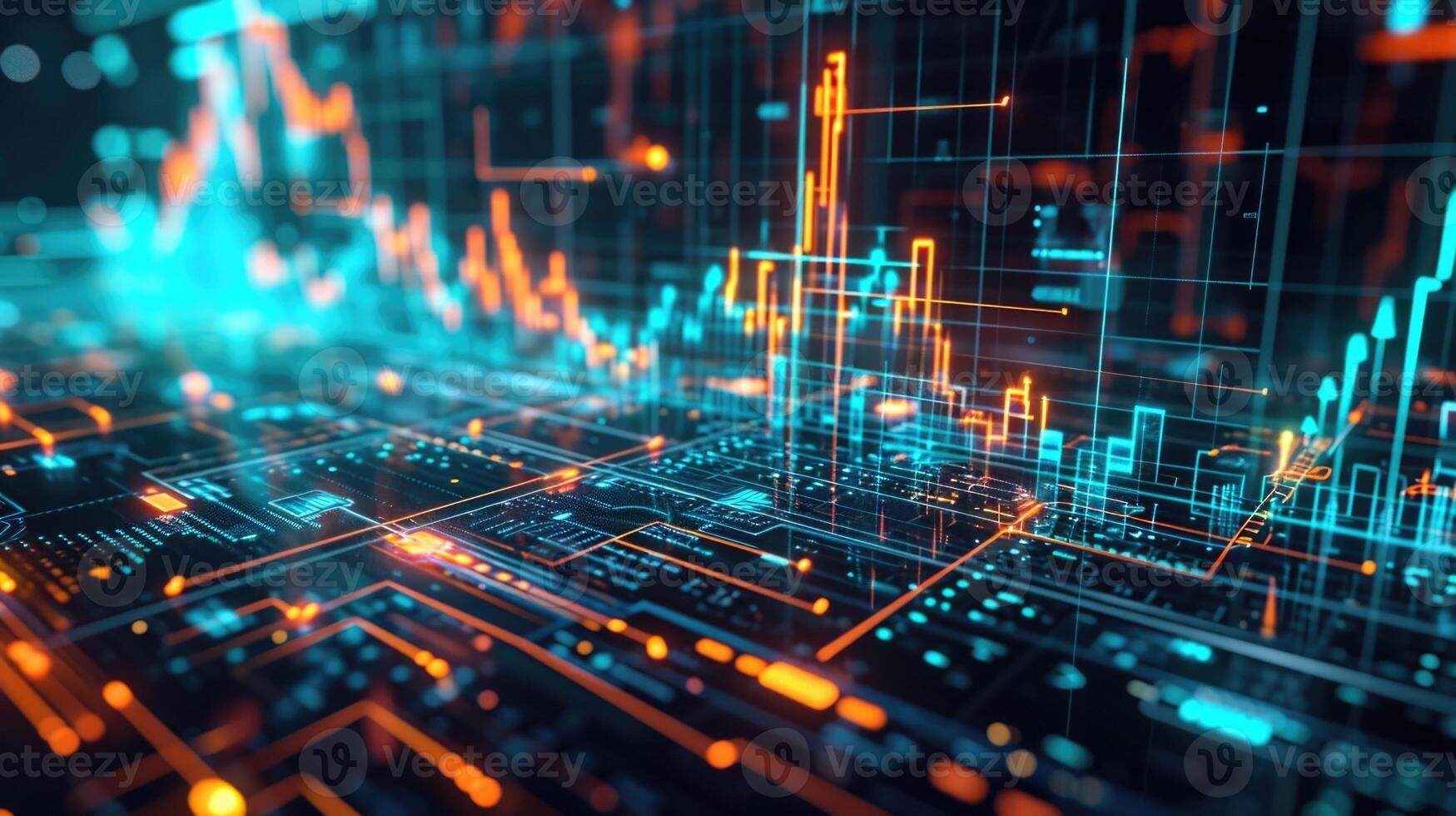 A holographic chart outlining the growth and performance of various digital ets under management photo