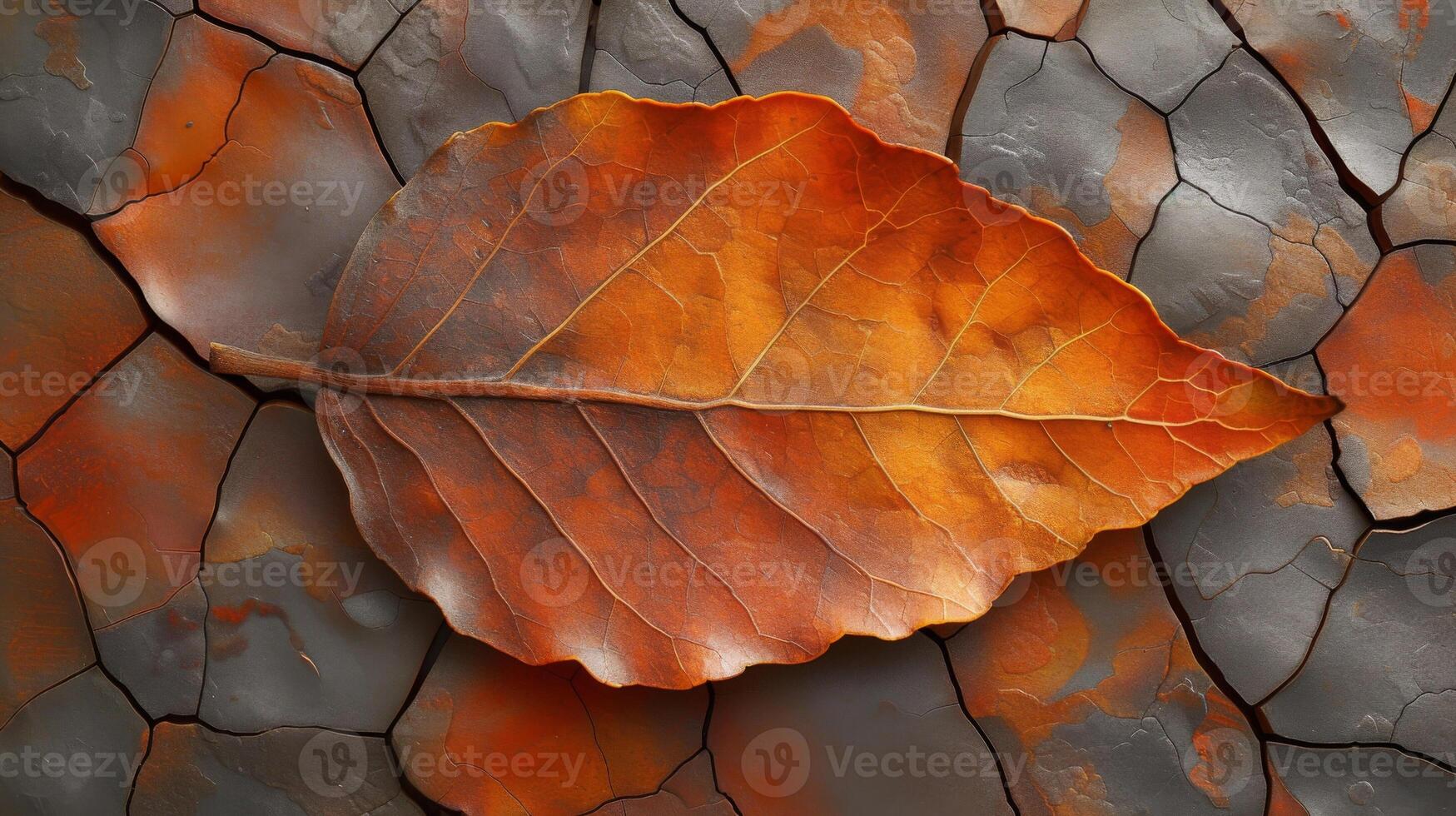 Texture of a burnt sienna leaf its surface resembling a mosaic of earthy hues and complex patterns photo