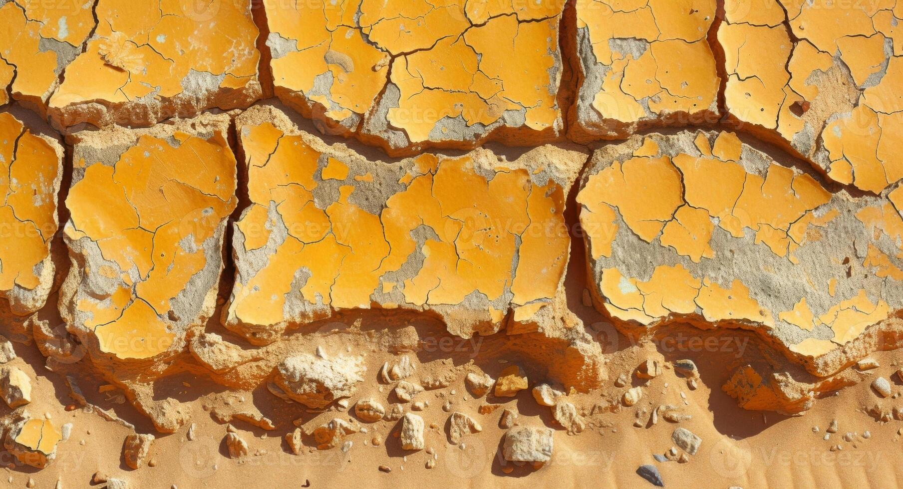 Texture of cracks in dry desert sand contrasting with the smooth curves of nearby sand dunes photo